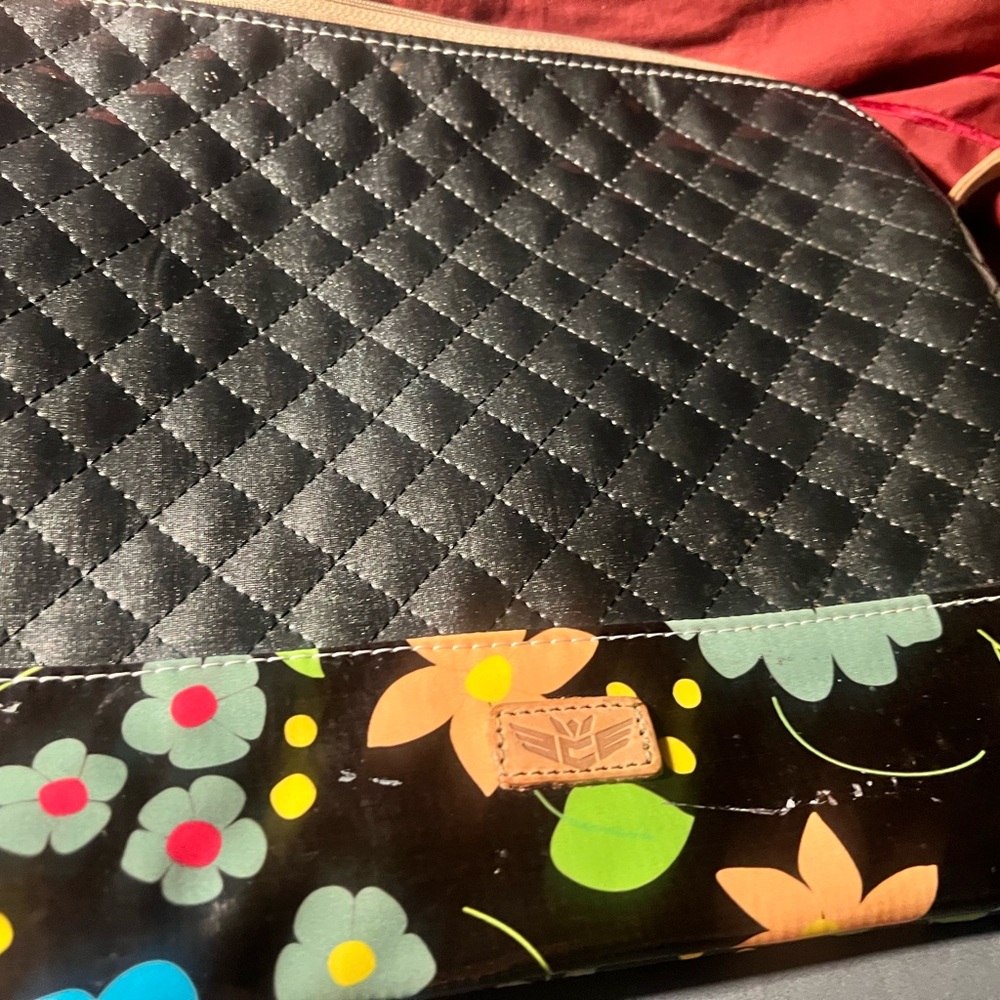 Consuela Quilted Grey Floral trimmed Clutch